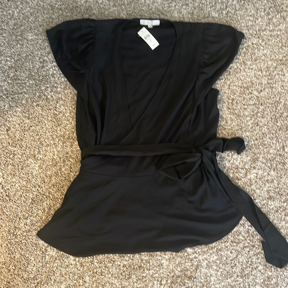 LOFT Plus Size 18 Black Wrap Top NEW